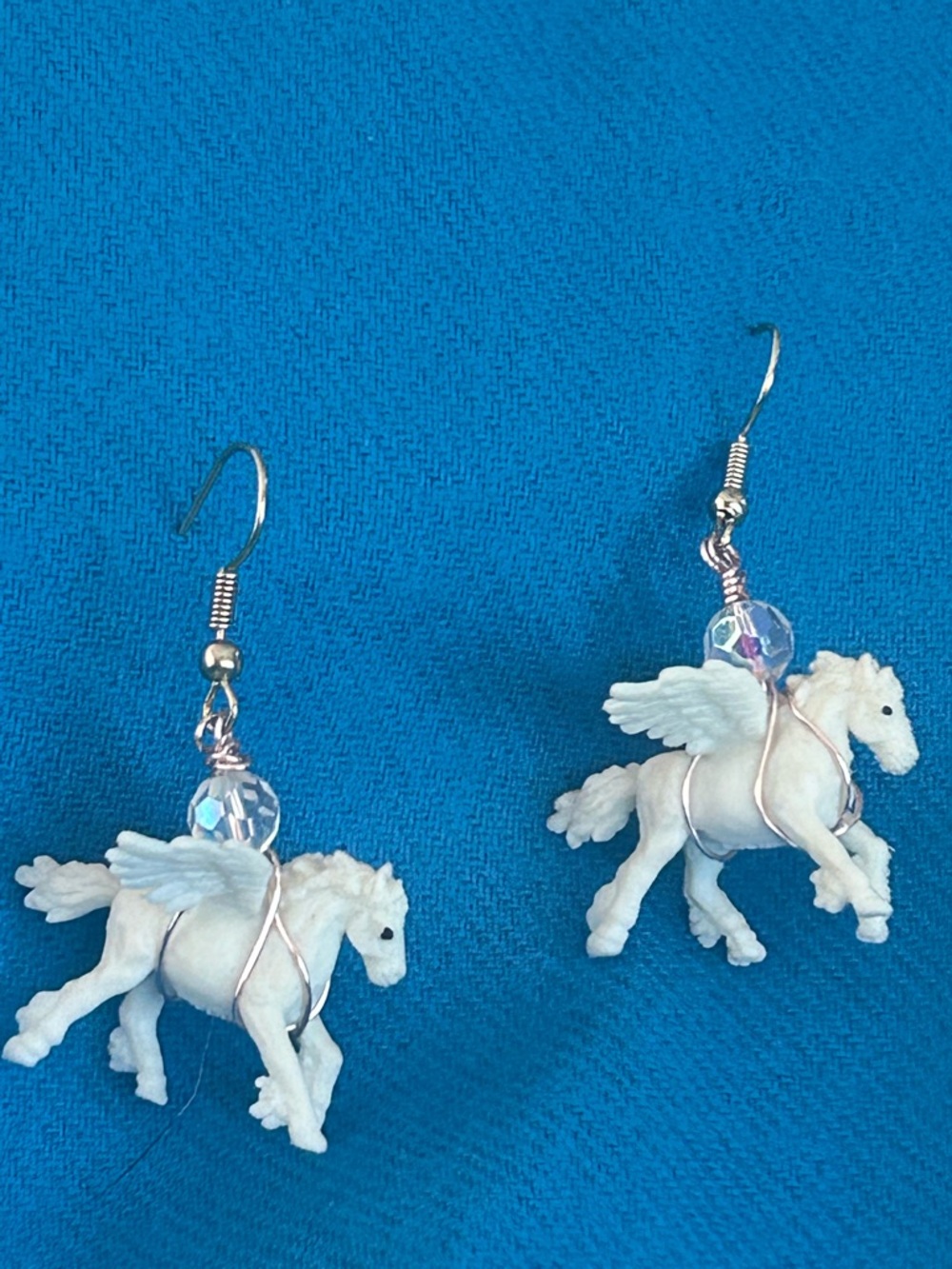 White Pegasus  Charm Earrings with faceted crystal Bead
